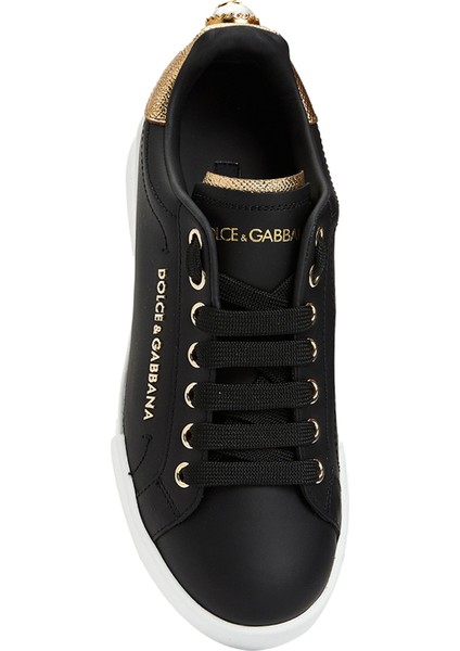 Siyah Logolu Kadın Deri Sneaker