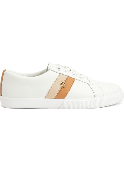 Bej Beyaz Kadın Deri Sneaker