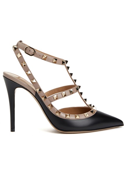 Rockstud Siyah Deri Topuklu Ayakkabı