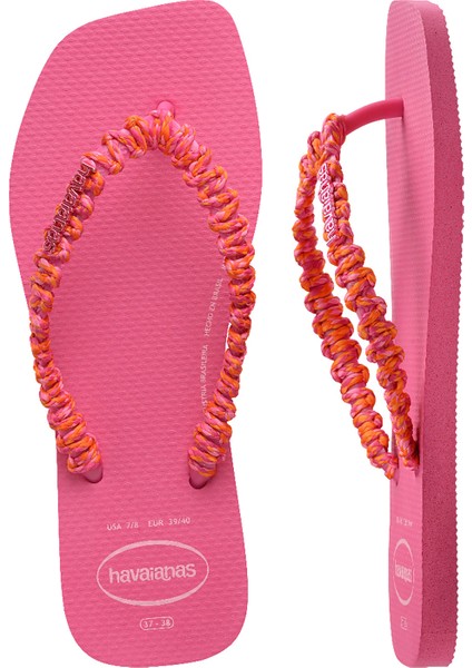 Slim Square Boho Pembe Kadın Plaj Terliği