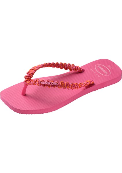 Slim Square Boho Pembe Kadın Plaj Terliği