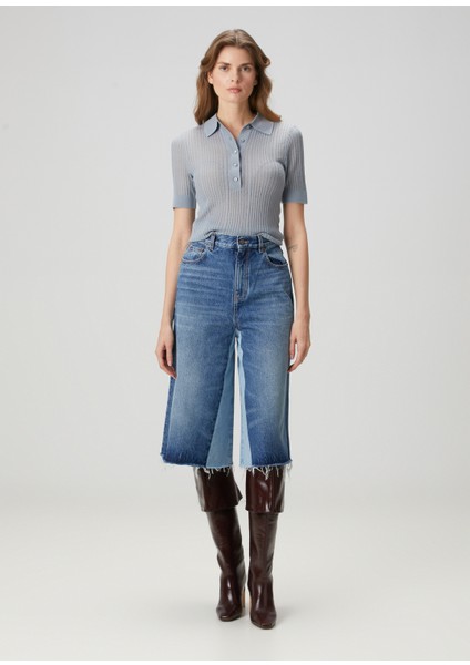 Mavi Wide Leg Denim Bermuda