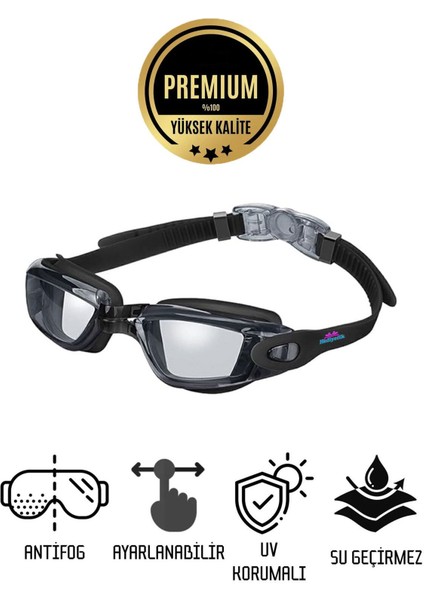 Yetişkin Unisex Yüzücü Gözlüğü, Silikon, Su Geçirmez, Beden Standart