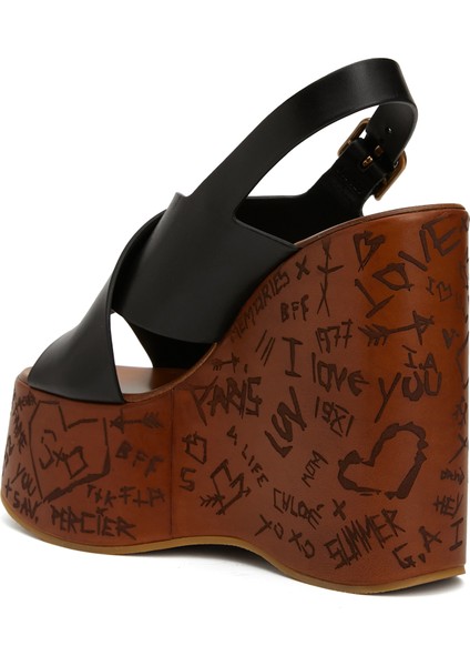 Maxime Wedge Siyah Kadın Deri Espadril
