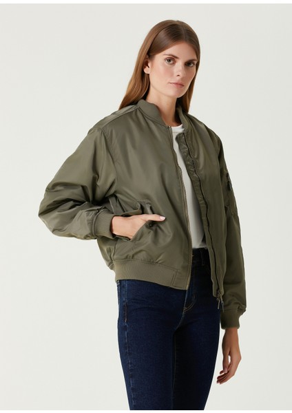 Haki Saten Bomber Ceket