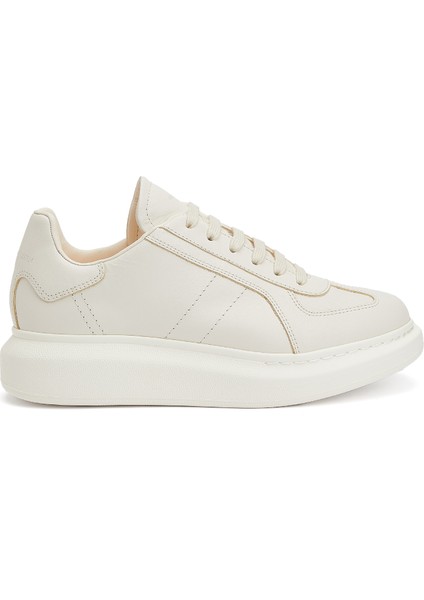 Oversized Kırık Beyaz Kadın Deri Sneaker