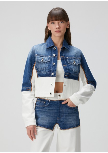 Petit Grand Mavi Beyaz Denim Ceket
