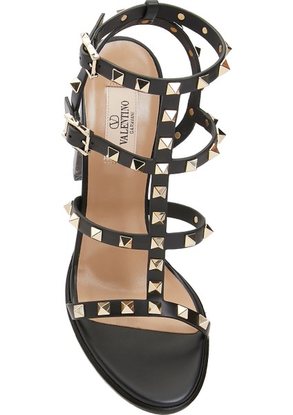 Rockstud Siyah Kadın Deri Sandalet
