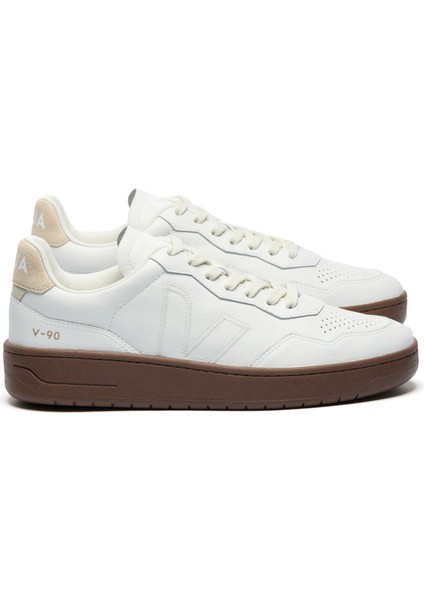 V-90 Bej Beyaz Kadın Deri Sneaker