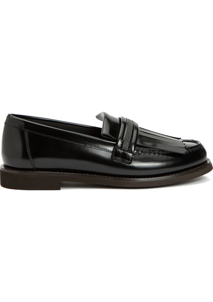 Siyah Kadın Deri Loafer