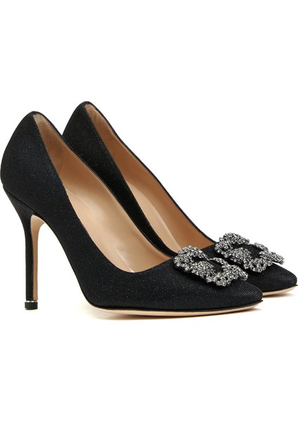 Siyah Taşlı Tokalı Stiletto