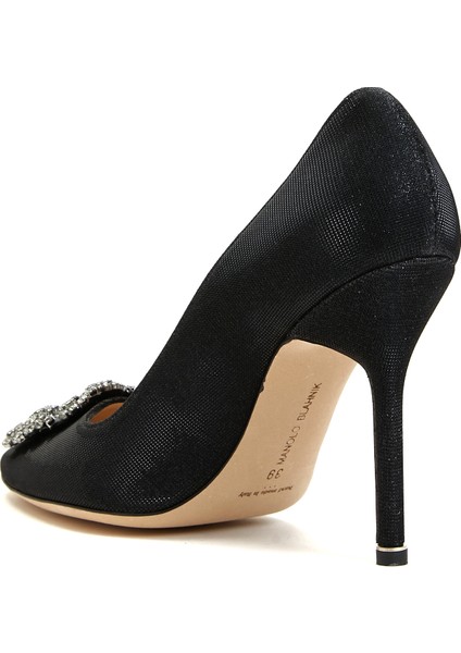 Siyah Taşlı Tokalı Stiletto