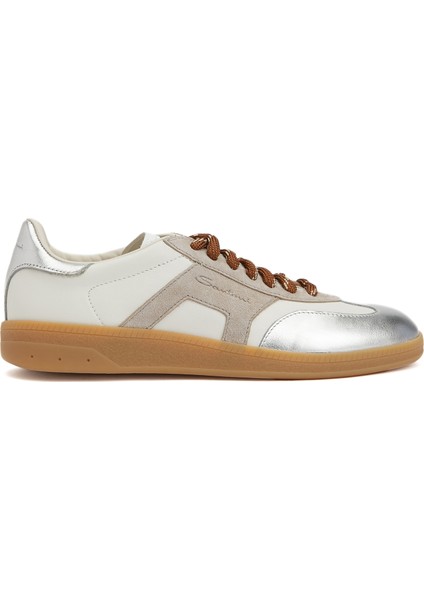 Beyaz Gri Kadın Deri Sneaker