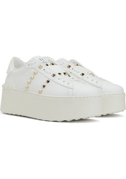 Rockstud Beyaz Kadın Deri Sneaker