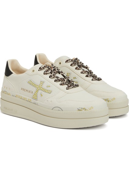 Micol Siyah Krem Kadın Deri Sneaker