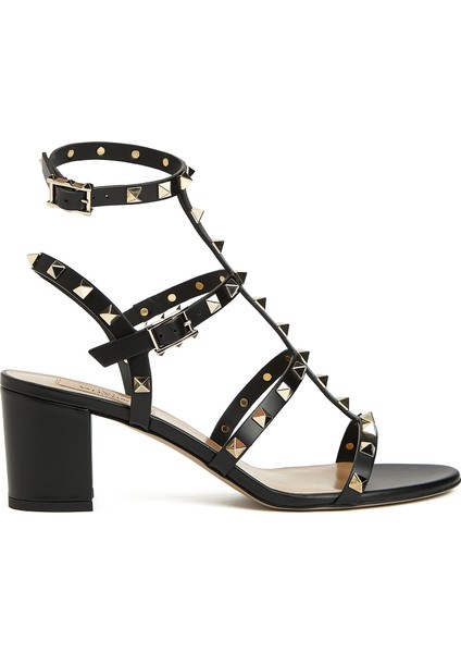 Rockstud Siyah Kadın Deri Sandalet