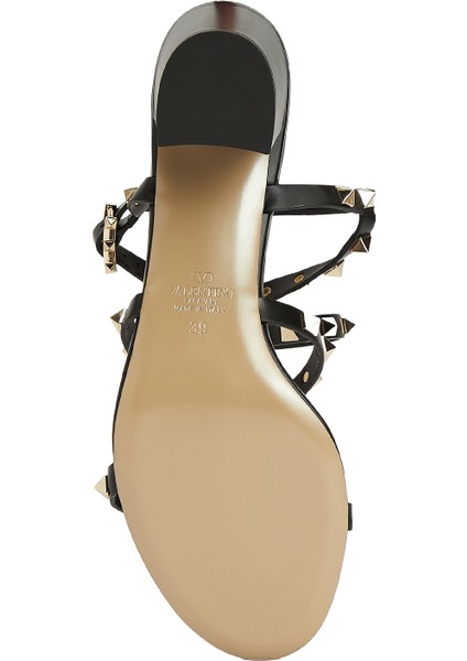 Rockstud Siyah Kadın Deri Sandalet
