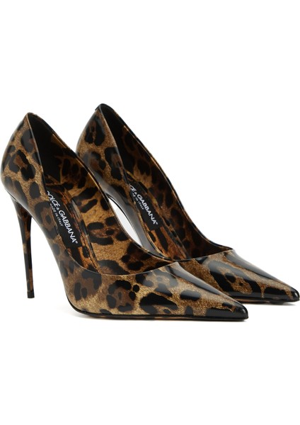 Leopar Desenli Deri Stiletto