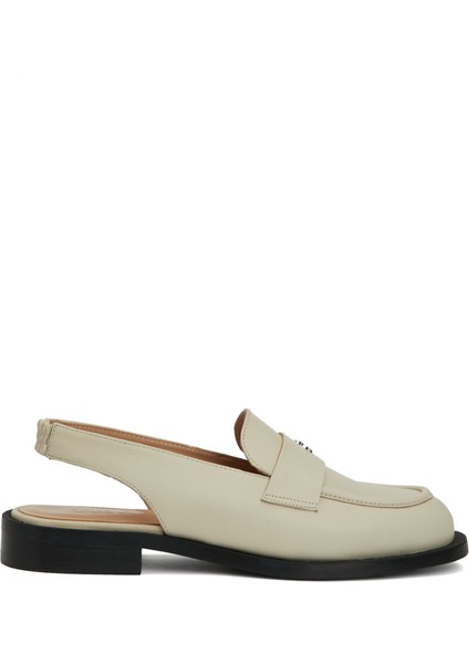 Ekru Kadın Deri Slingback Loafer