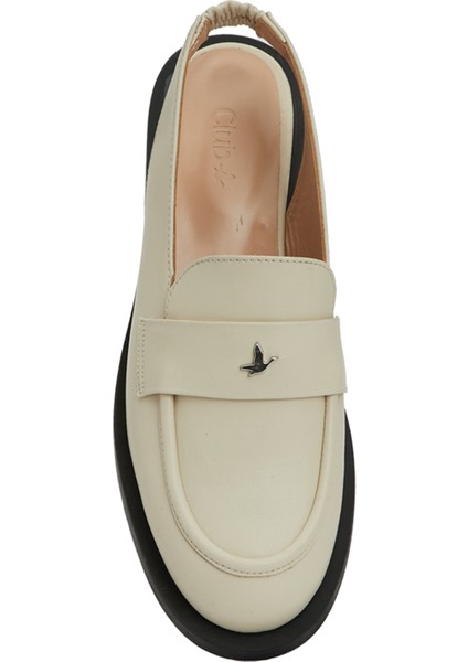 Ekru Kadın Deri Slingback Loafer fırsatları