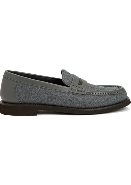 Gri Kadın Süet Loafer