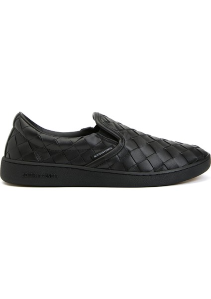 Siyah Örgü Dokulu Kadın Deri Sneaker