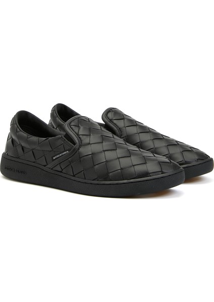Siyah Örgü Dokulu Kadın Deri Sneaker