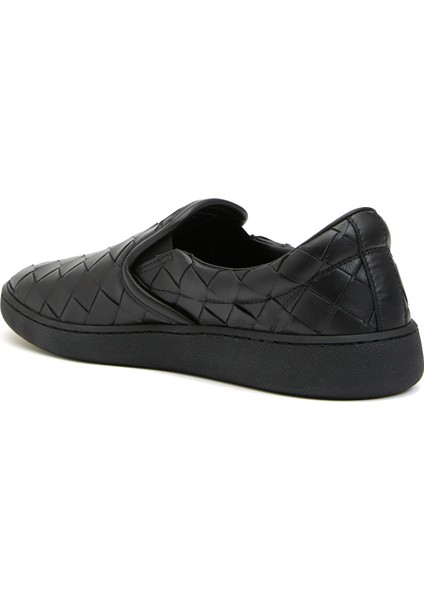 Siyah Örgü Dokulu Kadın Deri Sneaker