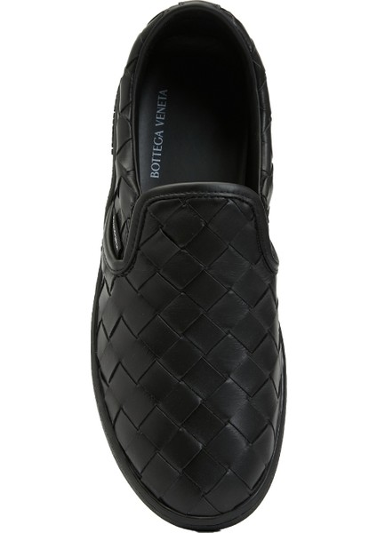 Siyah Örgü Dokulu Kadın Deri Sneaker