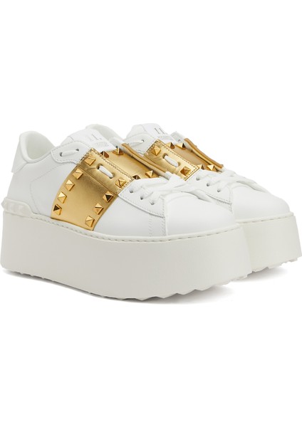 Rockstud Untitled Beyaz Gold Kadın Deri Sneaker fiyatları