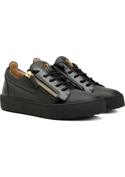 Siyah Logolu Kadın Deri Sneaker