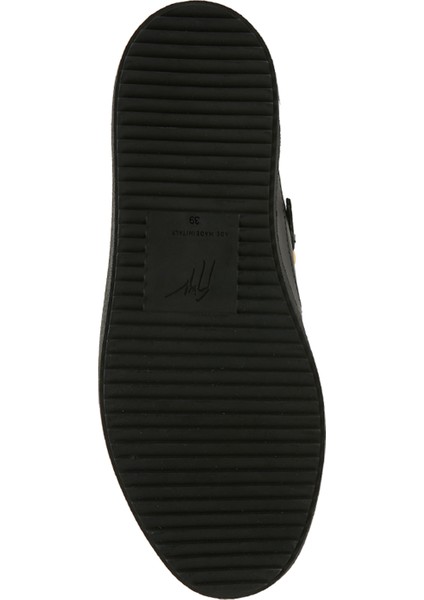 Siyah Logolu Kadın Deri Sneaker