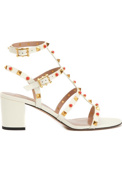 Rockstud Ekru Kadın Deri Sandalet