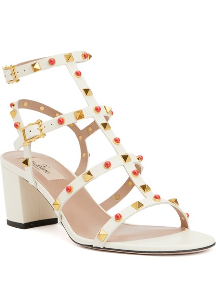 Rockstud Ekru Kadın Deri Sandalet