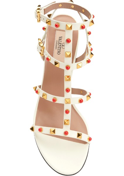 Rockstud Ekru Kadın Deri Sandalet
