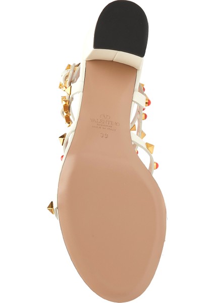 Rockstud Ekru Kadın Deri Sandalet