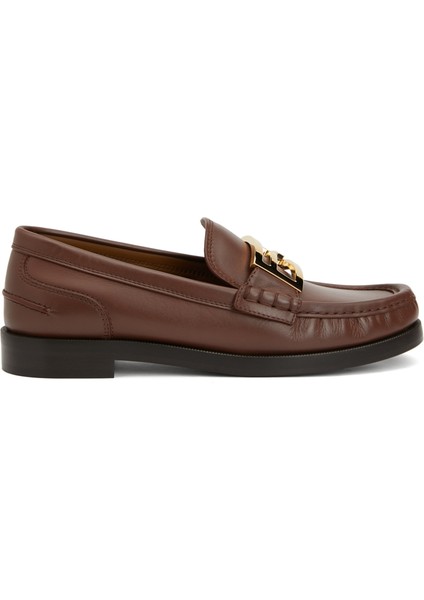 Kahverengi Logo Tokalı Kadın Deri Loafer