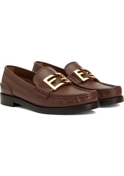 Kahverengi Logo Tokalı Kadın Deri Loafer fiyatları