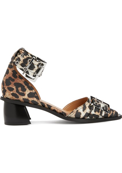 Feminine Buckle Leopar Topuklu Ayakkabı