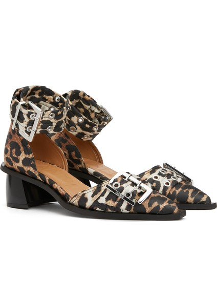 Feminine Buckle Leopar Topuklu Ayakkabı