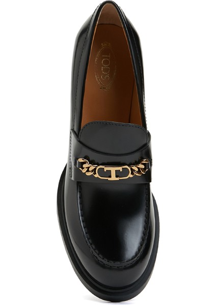 Siyah Logo Tokalı Kadın Deri Loafer fırsatları