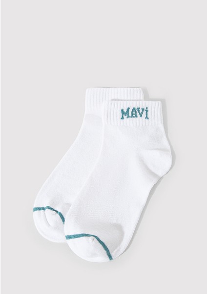 Mavi Logo Detaylı Beyaz Patik Çorap 1912785-20843