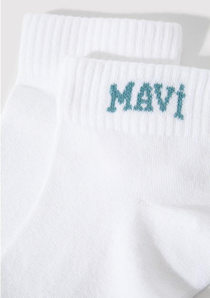 Mavi Logo Detaylı Beyaz Patik Çorap 1912785-20843