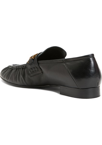 Siyah Zincirli Kadın Deri Loafer
