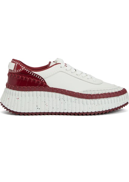Nama Beyaz Bordo Kadın Deri Sneaker