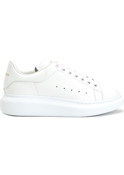 Oversized Beyaz Logolu Kadın Deri Sneaker