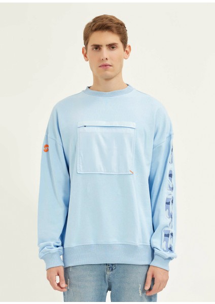 Uru Buzul Mavisi Oversize Bisiklet Yaka Sweatshirt