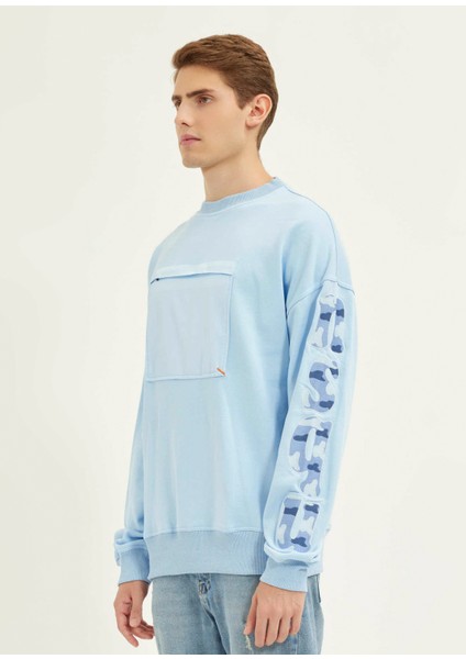 Uru Buzul Mavisi Oversize Bisiklet Yaka Sweatshirt
