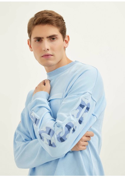 Uru Buzul Mavisi Oversize Bisiklet Yaka Sweatshirt