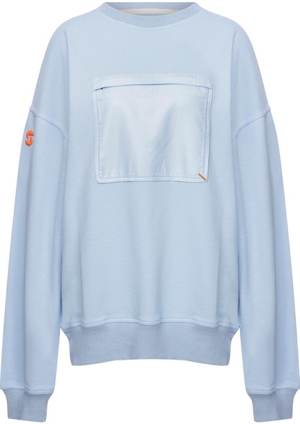 Uru Buzul Mavisi Oversize Bisiklet Yaka Sweatshirt